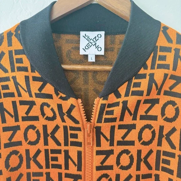 KENZO Monogram Print Flashy Colorful Designer Bomber Jacket In Orange Navy Blue - Picture 3 of 7
